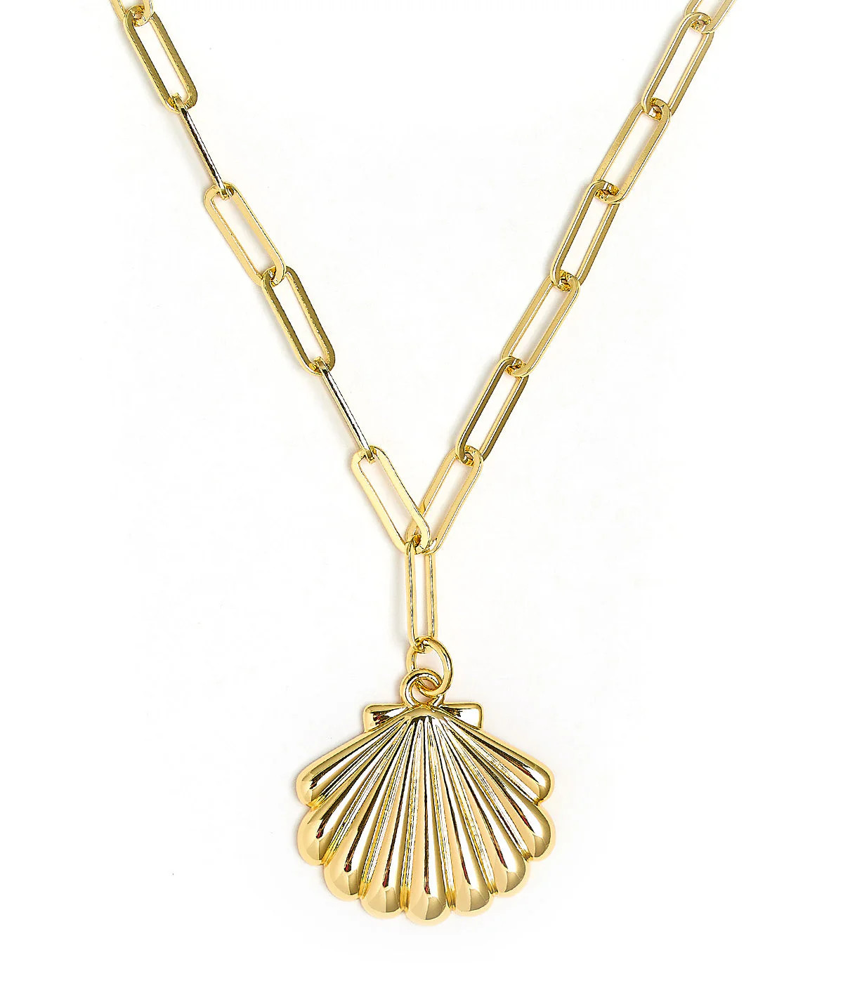 Puffy Scallop Shell Necklace with paper clip chain - 18k Plated Neckla | Lisi Lerch Inc