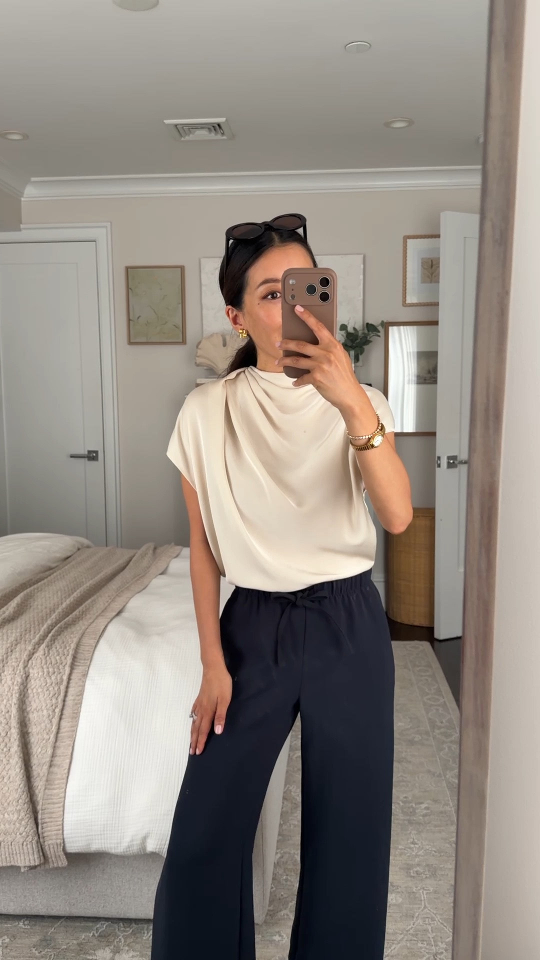 Size info below! 
• Nominee blouse 2XS in seaside cream, blousy fit, very lightweight easy to tuck in 
• Lodge pants 2XS short 28.5” runs long for petites, I have also purchased regular sizing and hem them. Drapey fabric, stretch waist, wrinkle resistant. 

Petite workwear, classic office style, business casual summer outfit ideas

#LTKPetite #LTKWorkwear #LTKootd