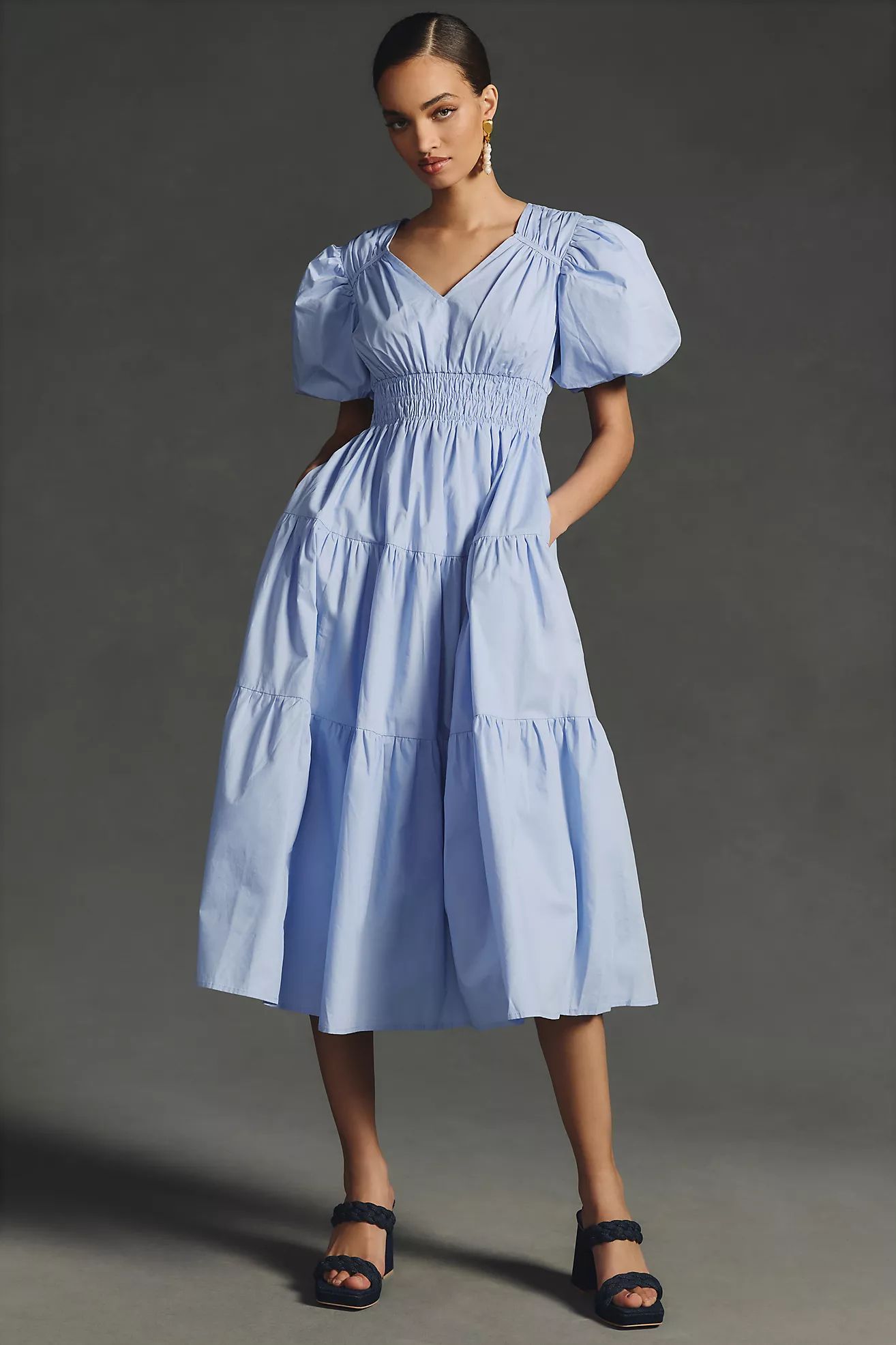 Moon River Smocked Puff-Sleeve Dress | Anthropologie (US)