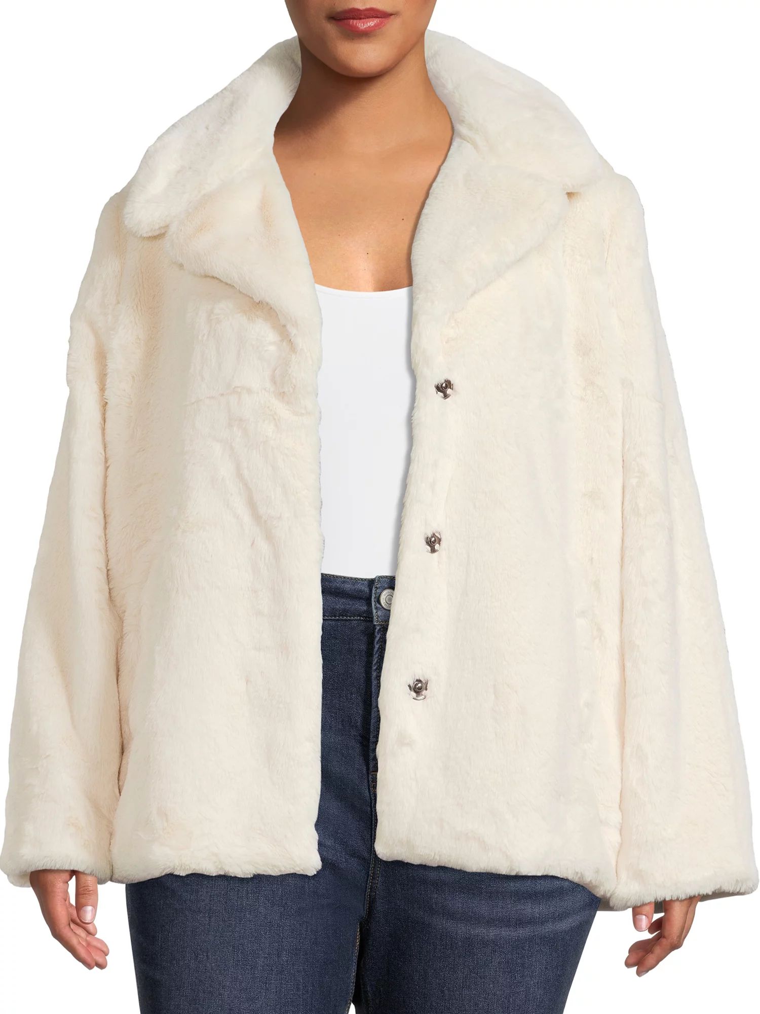 Time and Tru Women's and Women's Plus Faux Fur Cropped Jacket - Walmart.com | Walmart (US)