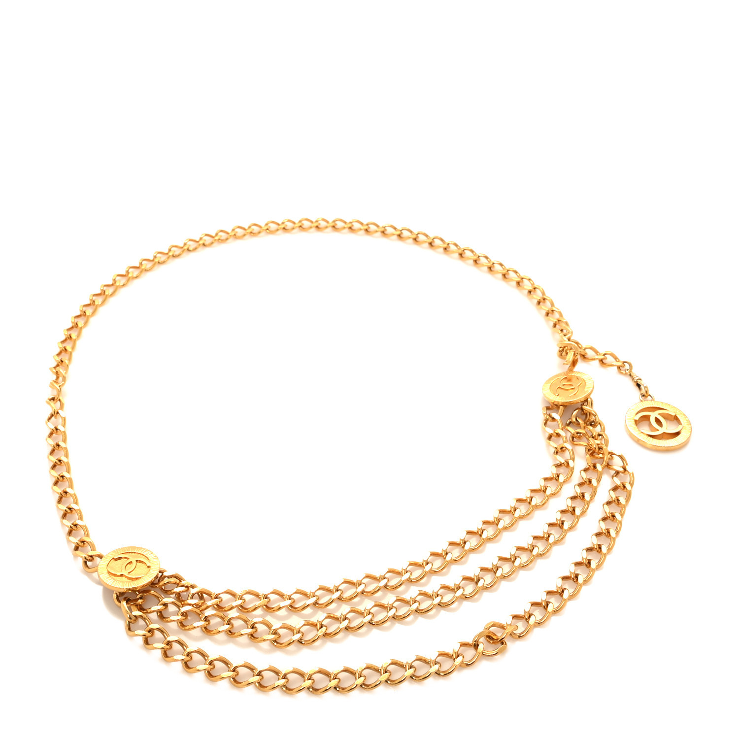Metal Textured CC Triple Chain Belt Gold | FASHIONPHILE (US)