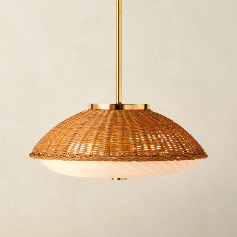 Moro Modern Polished Brass and Rattan Pendant Light + Reviews | CB2 | CB2