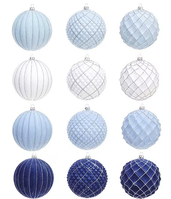 Blue Christmas Collection Glitter Textured Ball Ornament Set | Dillard's