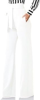 Lucuna Women's Stretchy High Waisted Loose Fit Bootcut Office Work Long Pants with Belt | Amazon (US)