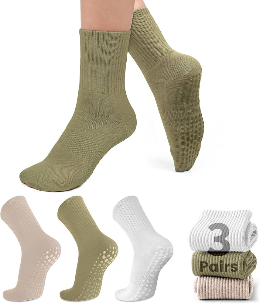 3 Pairs Grip Socks Pilates Socks Non-Slip Yoga Socks for Women Pilates, Pure Barre, Barefoot Work... | Amazon (US)