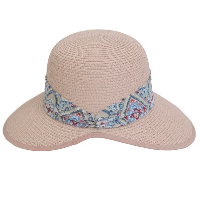 Magid Geometric Print Ribbon Straw Garden Hat Blush | Target
