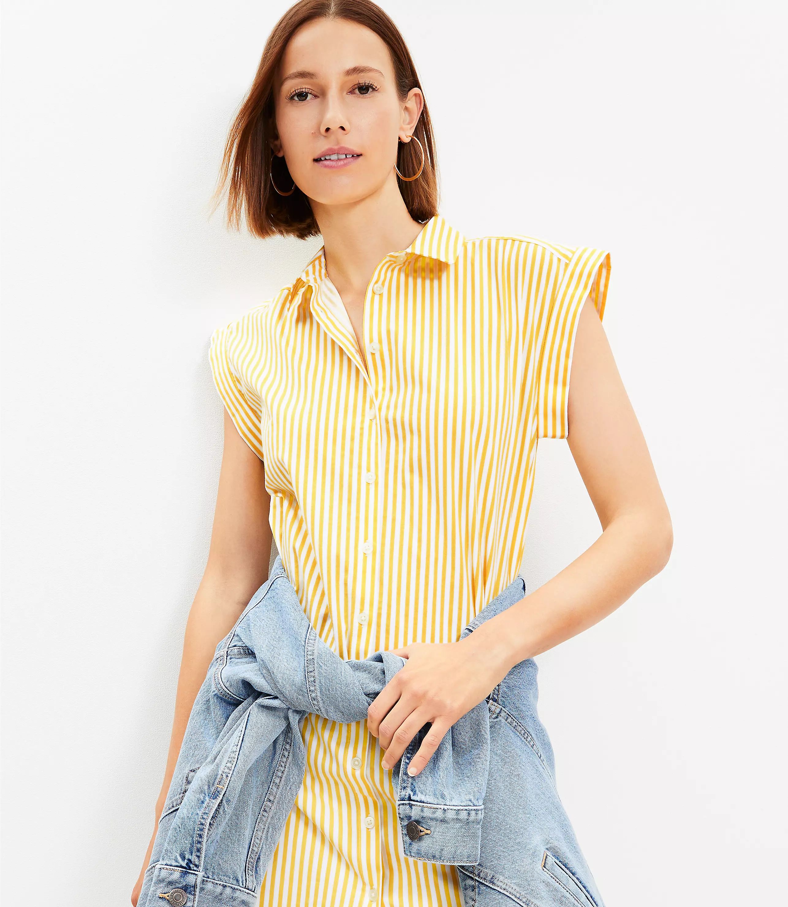 Striped Cap Sleeve Mini Shirtdress | LOFT