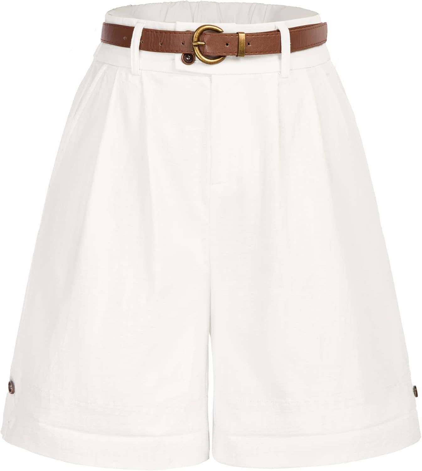 Belle Poque Women Bermuda Shorts Elastic Waist Wide Leg Shorts with Pockets & Belts | Amazon (US)