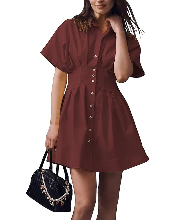 Shy Velvet Women’s Mini Shirt Dress Casual Button Down Short Sleeve Collared Summer Dresses | Amazon (US)