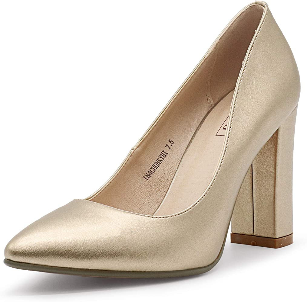 IDIFU Women's IN4 Chunky-HI Block High Heels Closed Pointed Toe Pumps Dress Office Shoes for Wome... | Amazon (US)