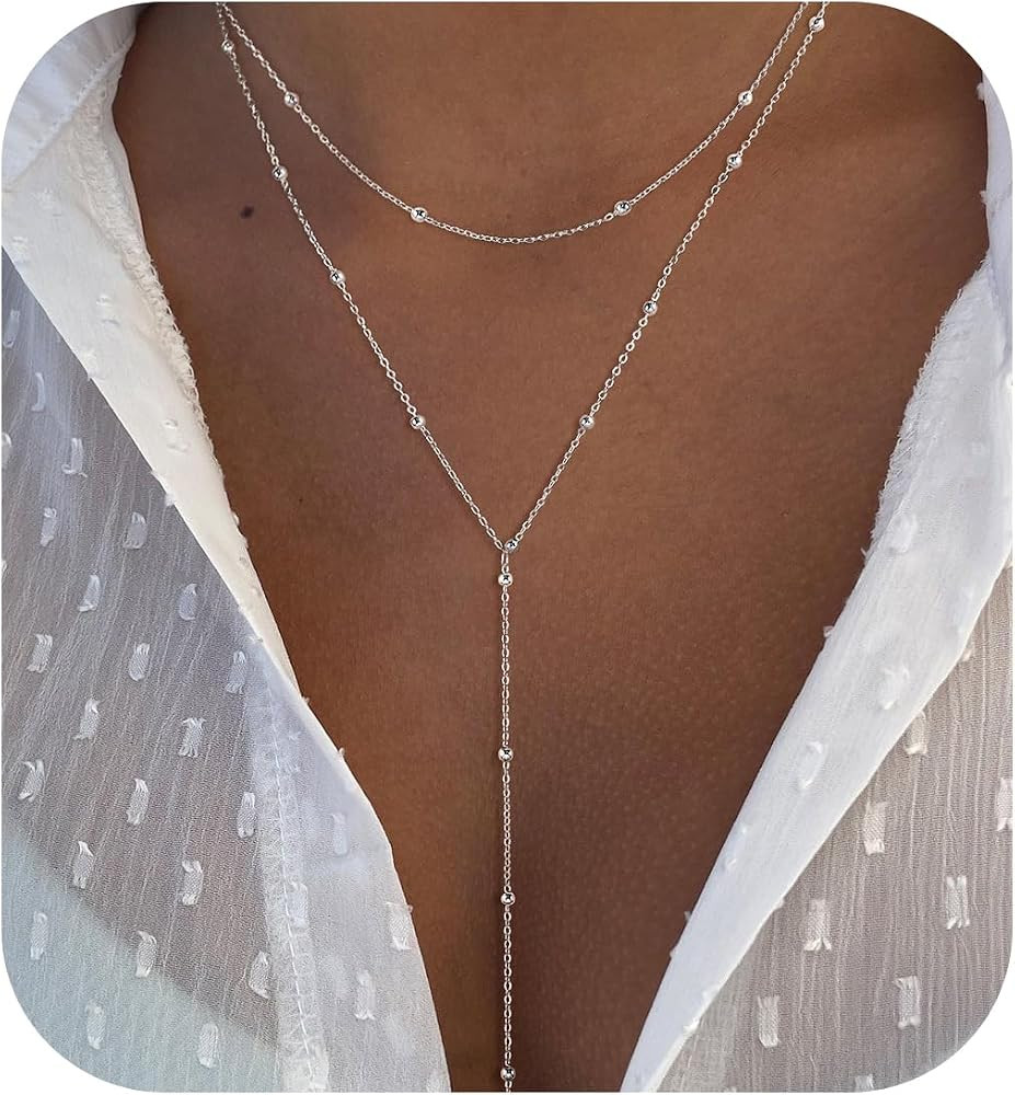 Silver Necklace for Women Silver/Gold Plated Lariat Y Shaped Cubic Zirconia Pendant Necklaces
   ... | Amazon (US)