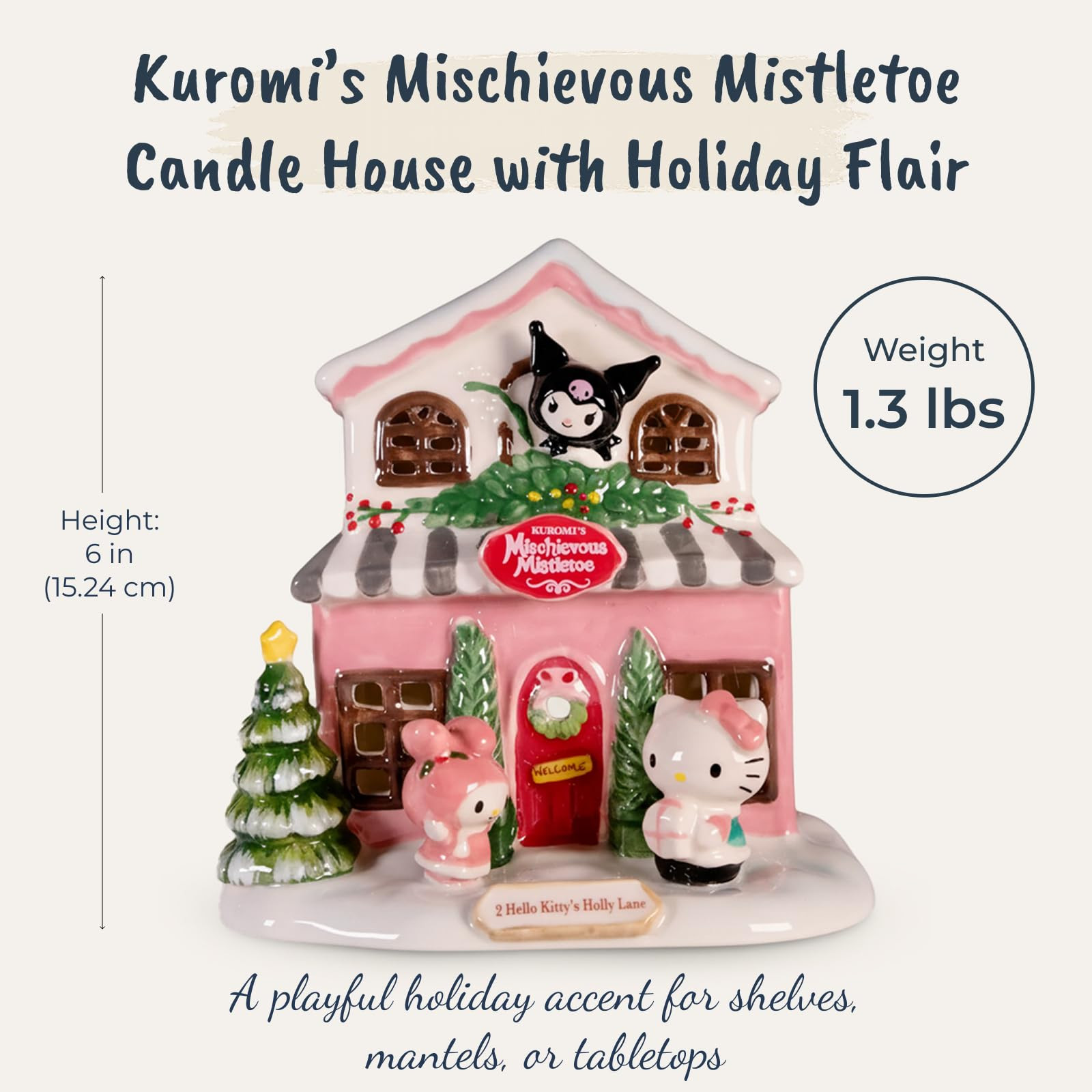 Kuromi's Mischievous Mistletoe Candle House, 5.285" L x 4.825" W x 6" H, Created by Blue Sky Clay... | Amazon (US)