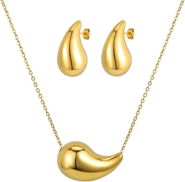 Emibele Chunky Drop Earrings Waterdrop Necklace Earrings Jewelry Set, Lightweight Teardrop Dainty... | Amazon (US)