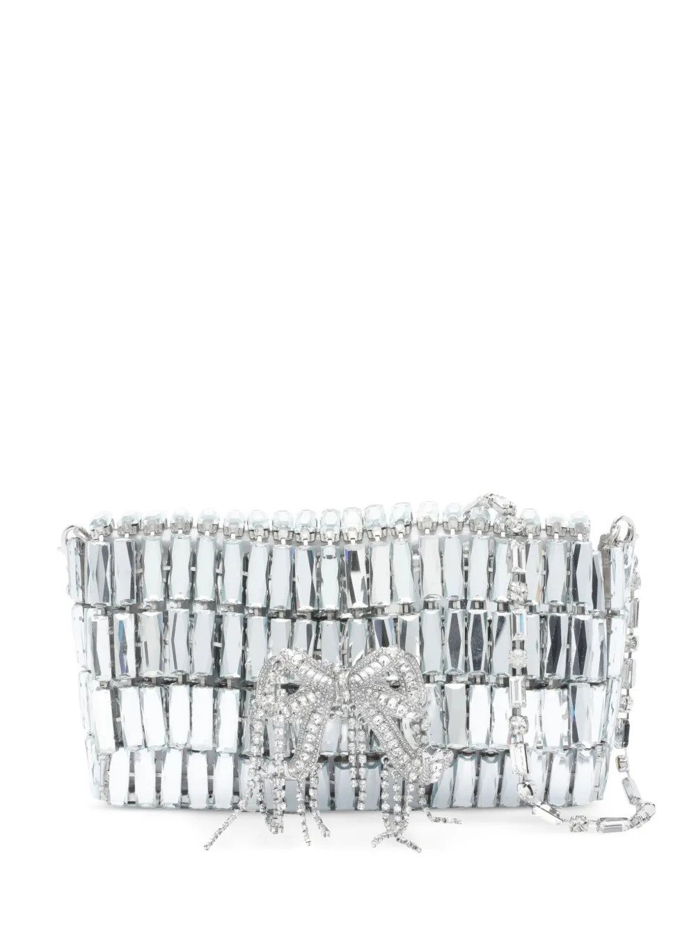 Self-Portrait crystal-embellished bow shoulder bag - Silver | Farfetch Global