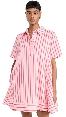 English Factory Women's Stripe A-line Shirt Dress, Pink/Red, L | Amazon (US)