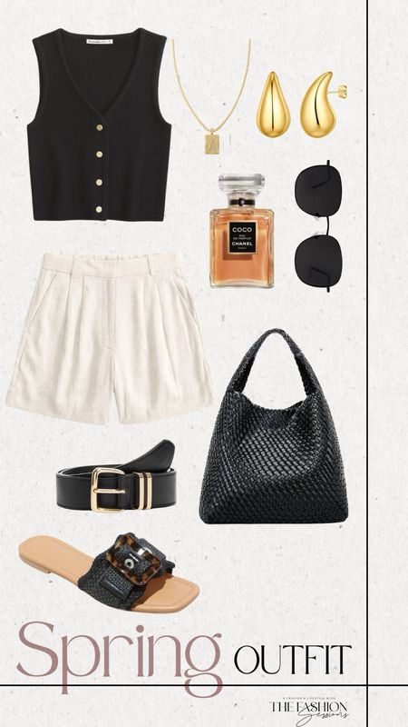 Spring Outfit | Linen Shorts | Sweater Vest | Black Sandals | Woven Bag |

#LTKSeasonal #LTKshoecrush #LTKstyletip