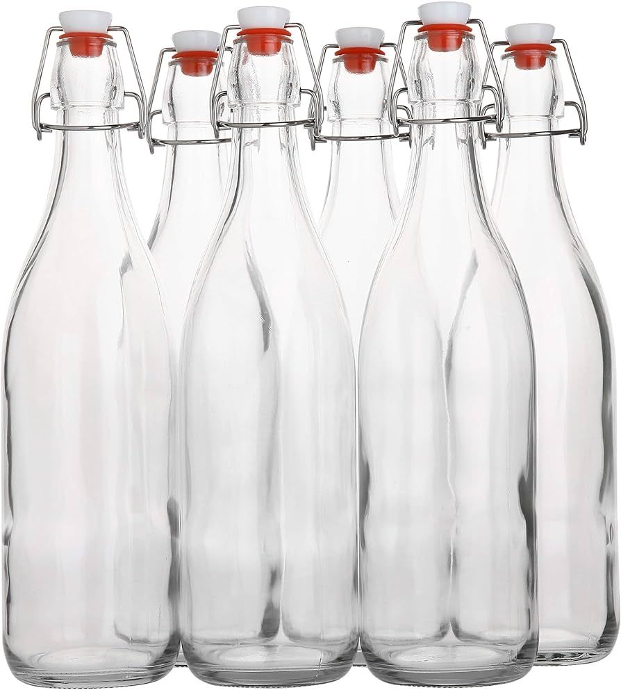 Flip Top Glass Bottle [1 Liter / 33 fl. oz.] [Pack of 6] – Swing Top Brewing Bottle with Stoppe... | Amazon (US)