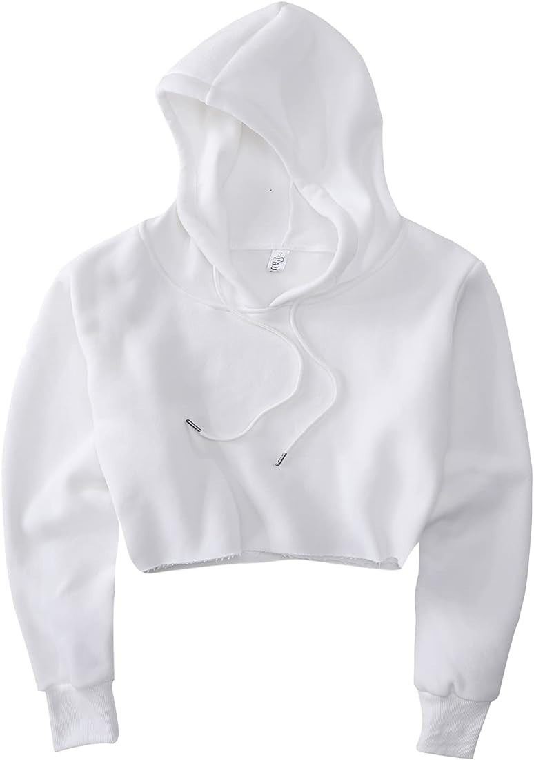 FADBBW Women's Cropped Hoodie Fleece Long Sleeve Pullover Cut Off Hood Sweatshirt | Amazon (US)
