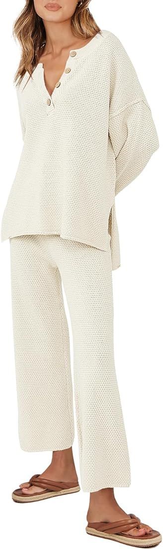 Caracilia Womens 2 Piece Outfits Long Sleeve Knit Loungewear Loose Slouchy Sweater Set Fall Trend... | Amazon (US)