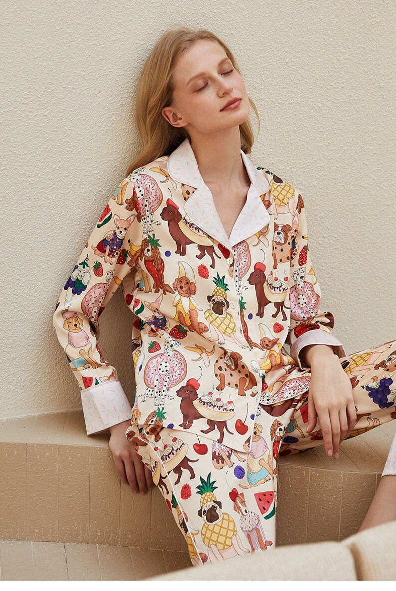 DESERT DOGS Women Two Piece Pajama Set Funny Dogs Silky Long - Etsy | Etsy (US)