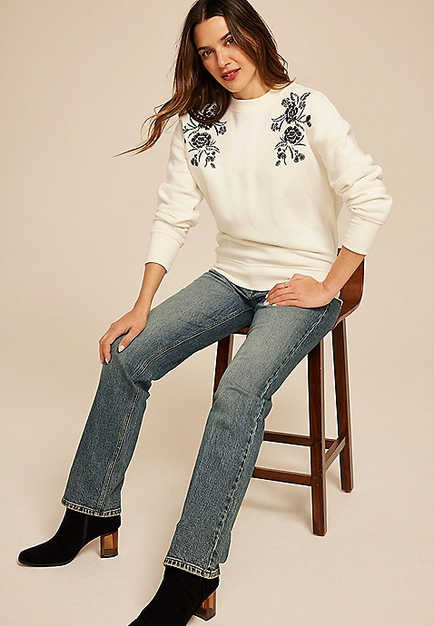 Studio Y Floral Embroidered Sweatshirt | Maurices