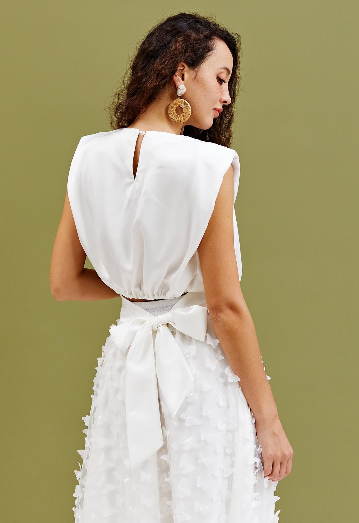 Satin Tie Back Sleeveless Top in White | Chicwish