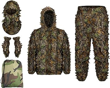 Ginsco Ghillie Suit Full Face Mask Gloves Set, 3D Leafy Camo Suit for Men, Outdoor Hunting Photog... | Amazon (US)