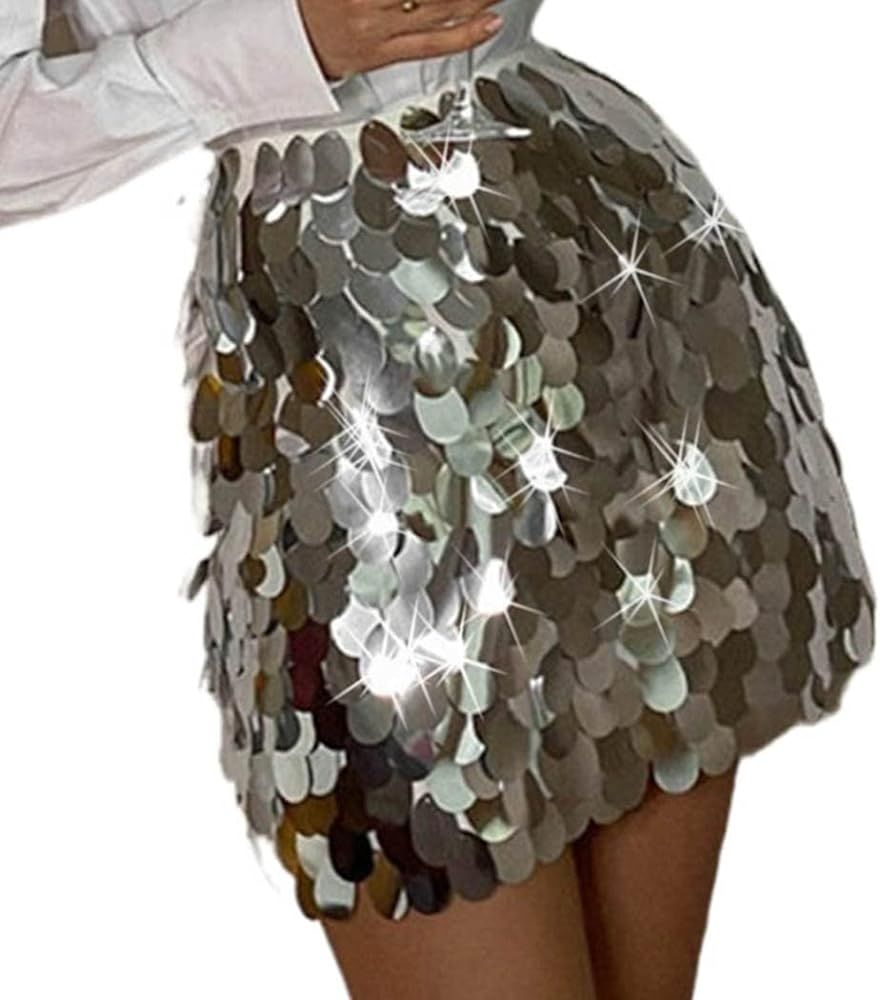 Zoestar Sequin Skirt Sparkly Silver Hip Scarf Fashion Party Sequin Skirt Dance Costume Shiny Club... | Amazon (US)