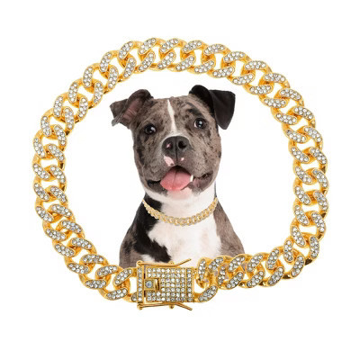Unique Bargains Durable Rhinestone Dog Chain 12" Gold Tone 1 Pc | Target