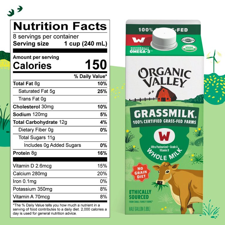 Organic Valley® Organic Whole Milk, Grassfed, Half Gallon Carton, 64 oz | Walmart (US)