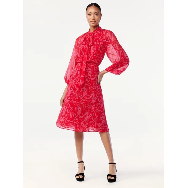 Scoop Women's Midi Dress with Necktie - Walmart.com | Walmart (US)