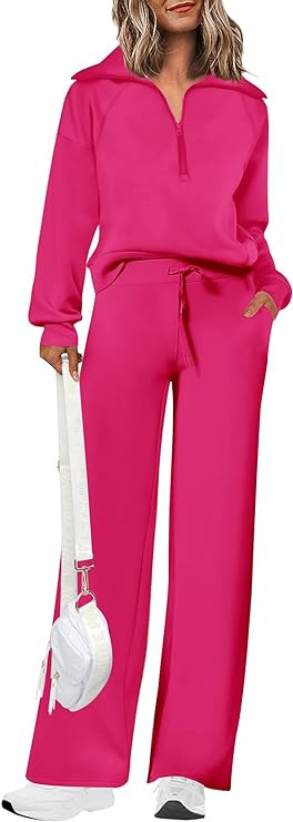 PRETTYGARDEN Women's 2 Piece Outfits Casual Lapel Half Zip Sweatshirts and Wide Leg Pants Tracksu... | Amazon (US)