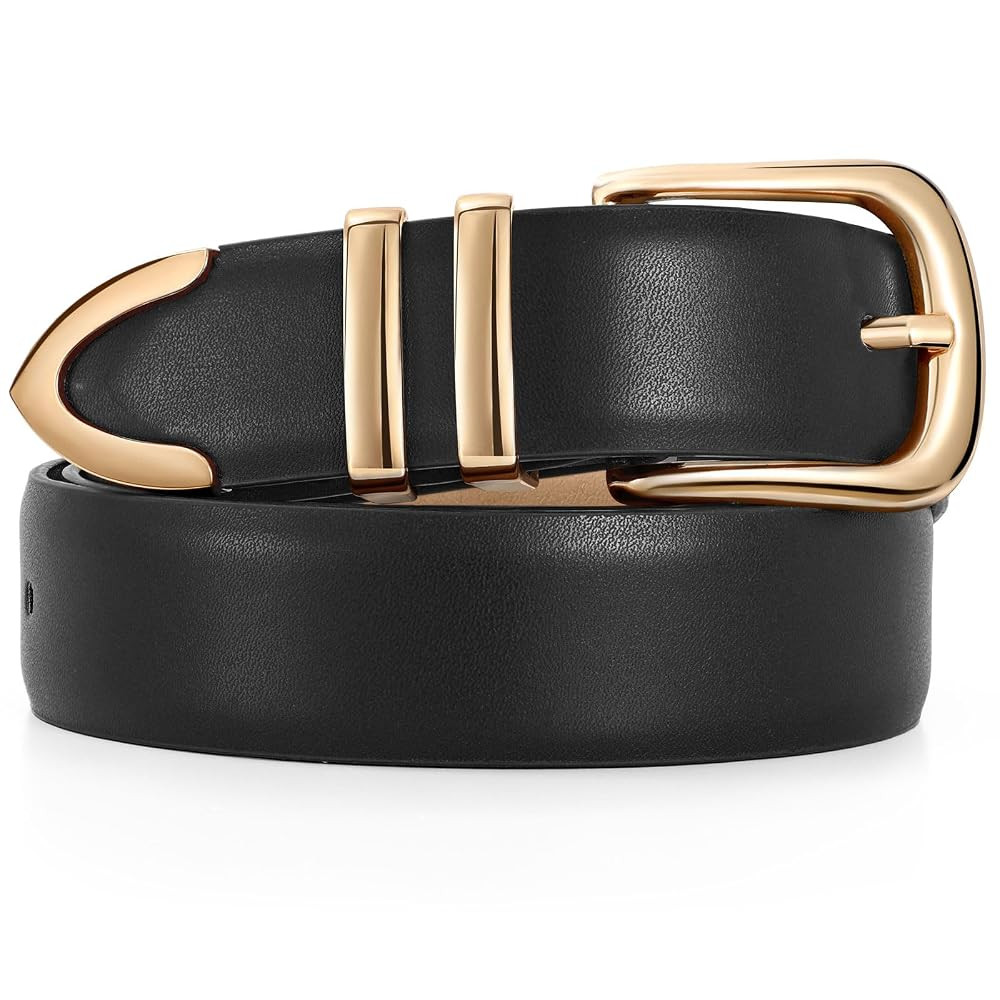 JASGOOD Women Leather Belt with Gold Buckle Ladies Fashion Faux Leather Waist Belt for Jeans Pant... | Amazon (US)