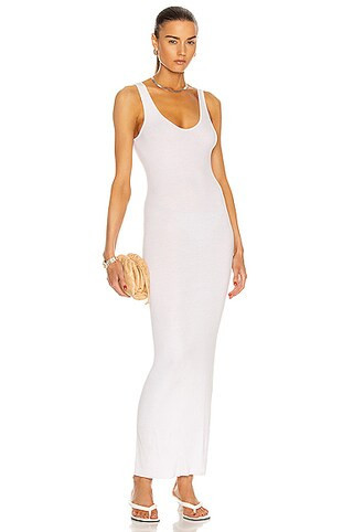 Enza Costa Silk Rib Ankle Length Tank Dress in White - White. Size XL (also in S, M, L). | FWRD 