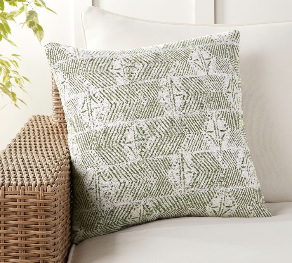 Sunbrella&amp;#0174; Julio Mud Cloth Geo Indoor/Outdoor Pillow, 20 x 20&amp;quot;, Green Multi | Pottery Barn (US)