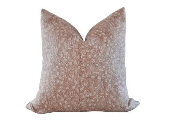 ROSIE | Blush Handblock Linen Cushion Cover, Floral Linen Pillow, California Casual Throw Pillow,... | Etsy (US)