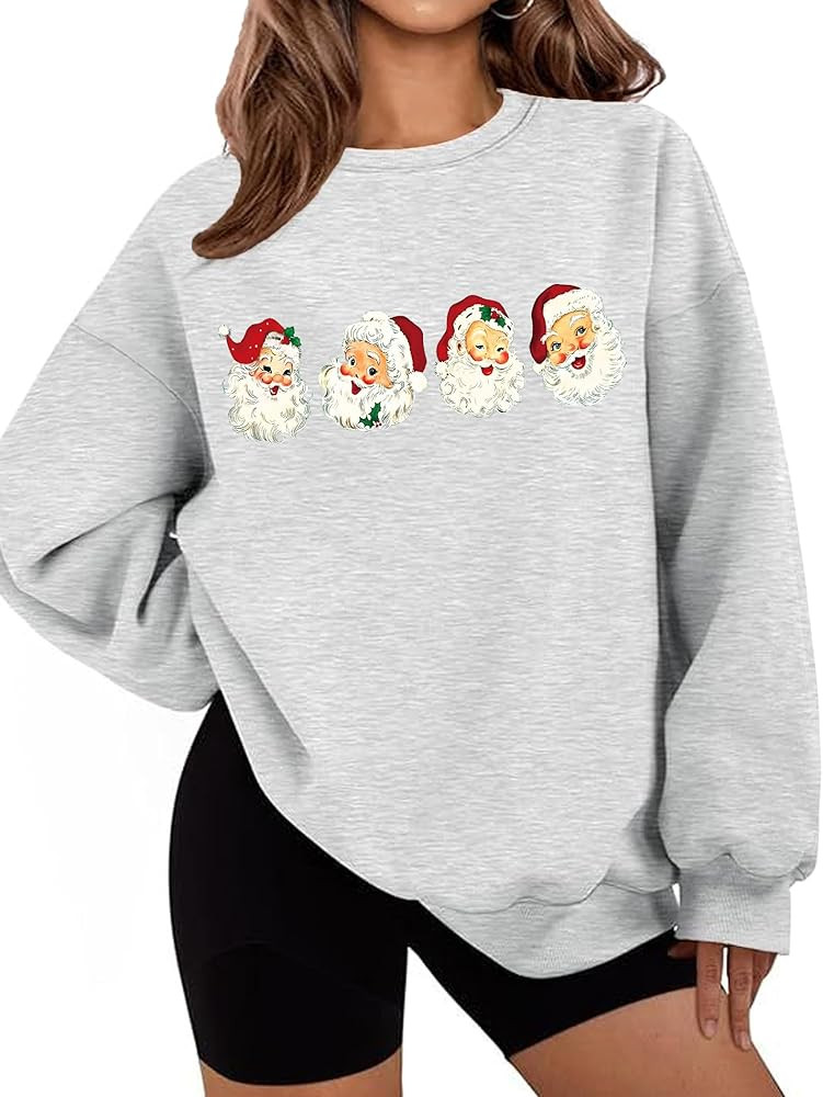 LETSEE Christmas Sweatshirts for Women Santa Claus Graphic Crewneck Oversized Fleece Pullover Xma... | Amazon (US)