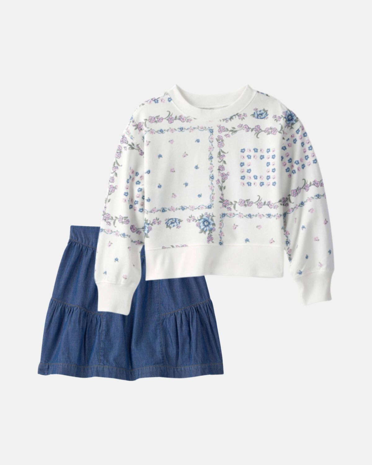 Girls 2-Piece French Terry Pullover & Chambray Skirt Set - White/Blue | Carter's Inc