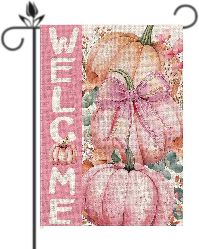 Fall Garden Flag Pink Pumpkins Seasonal Aumtumn Welcome Flags for Farmhouse Yard Lawn Decor Verti... | Amazon (US)