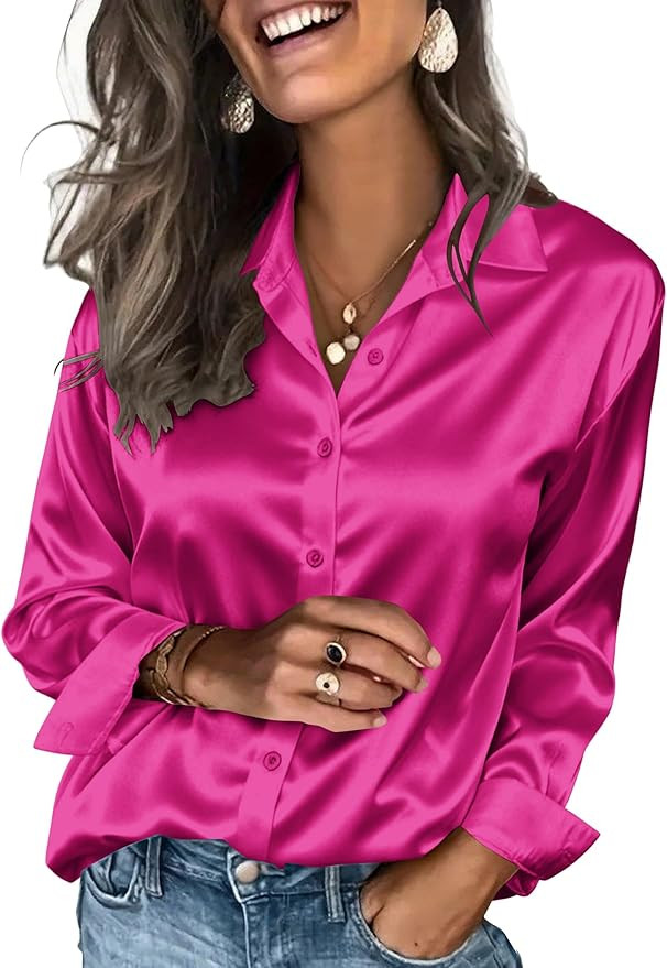 Zeagoo Satin Blouses for Women Silk Button Down Shirts Long Sleeve Business Casual Tops | Amazon (US)