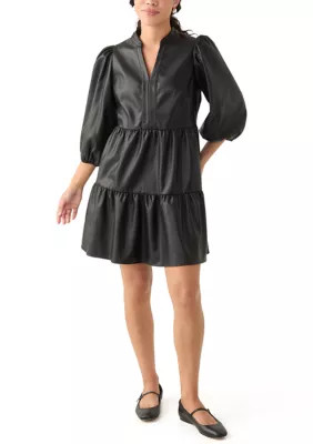 Petite Tiered Vegan Leather Dress | Belk