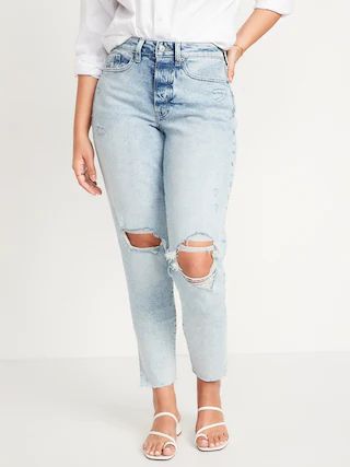Curvy High-Waisted Button-Fly O.G. Straight Ripped Side-Split Ankle Jeans for Women | Old Navy (US)