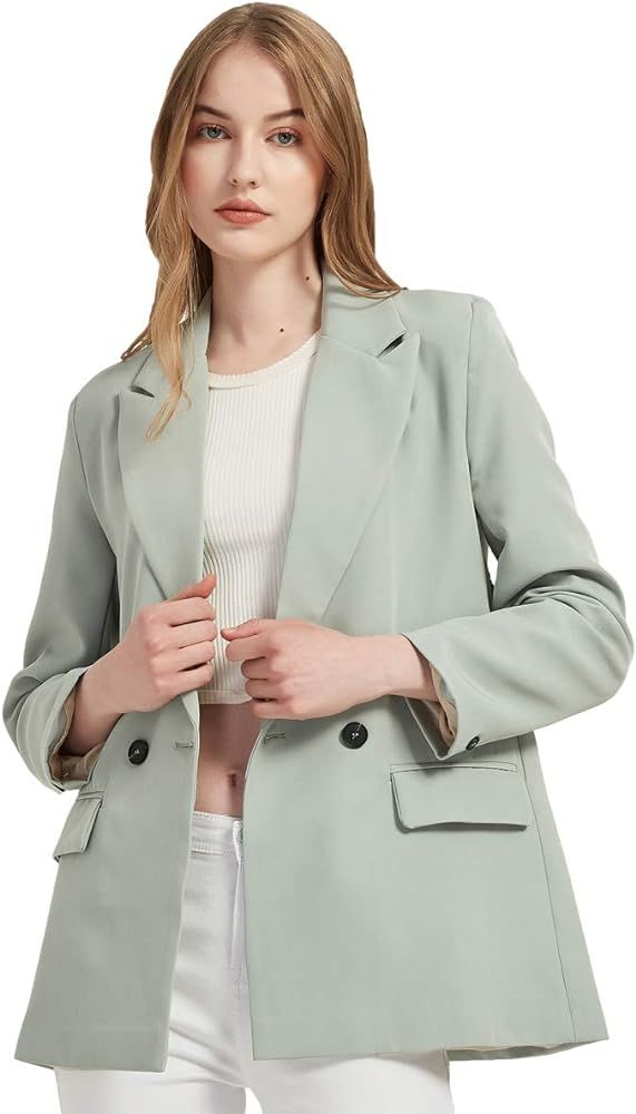 RZIV Women's Casual Long Sleeve Lapel Oversized Button Work Office Blazer Suit Jacket | Amazon (US)