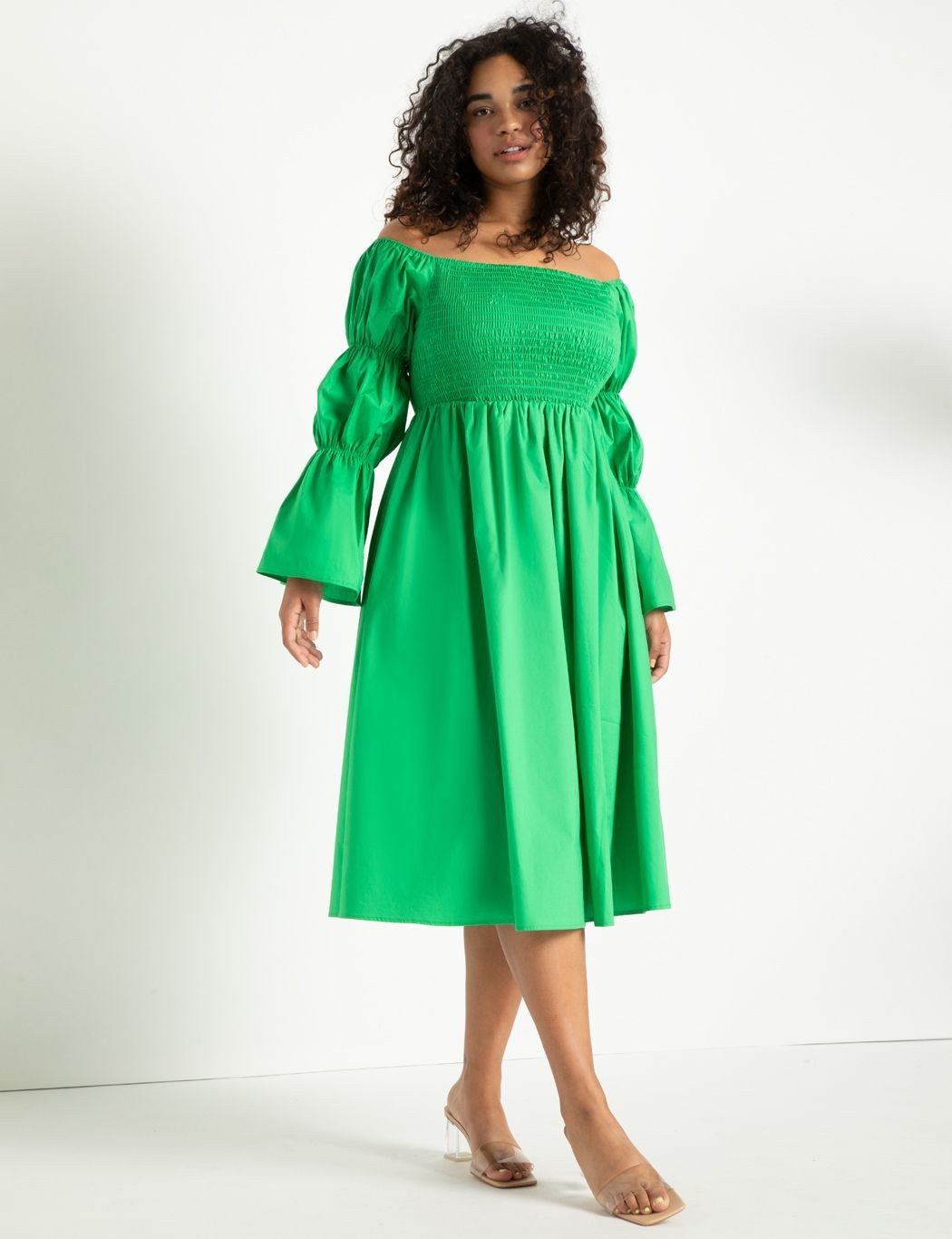 Off the Shoulder Dress with Puff Sleeves | Eloquii