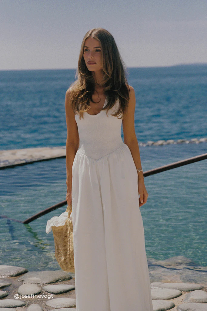 FLORENCE WHITE SLEEVELESS COTTON MIDI DRESS | DISSH