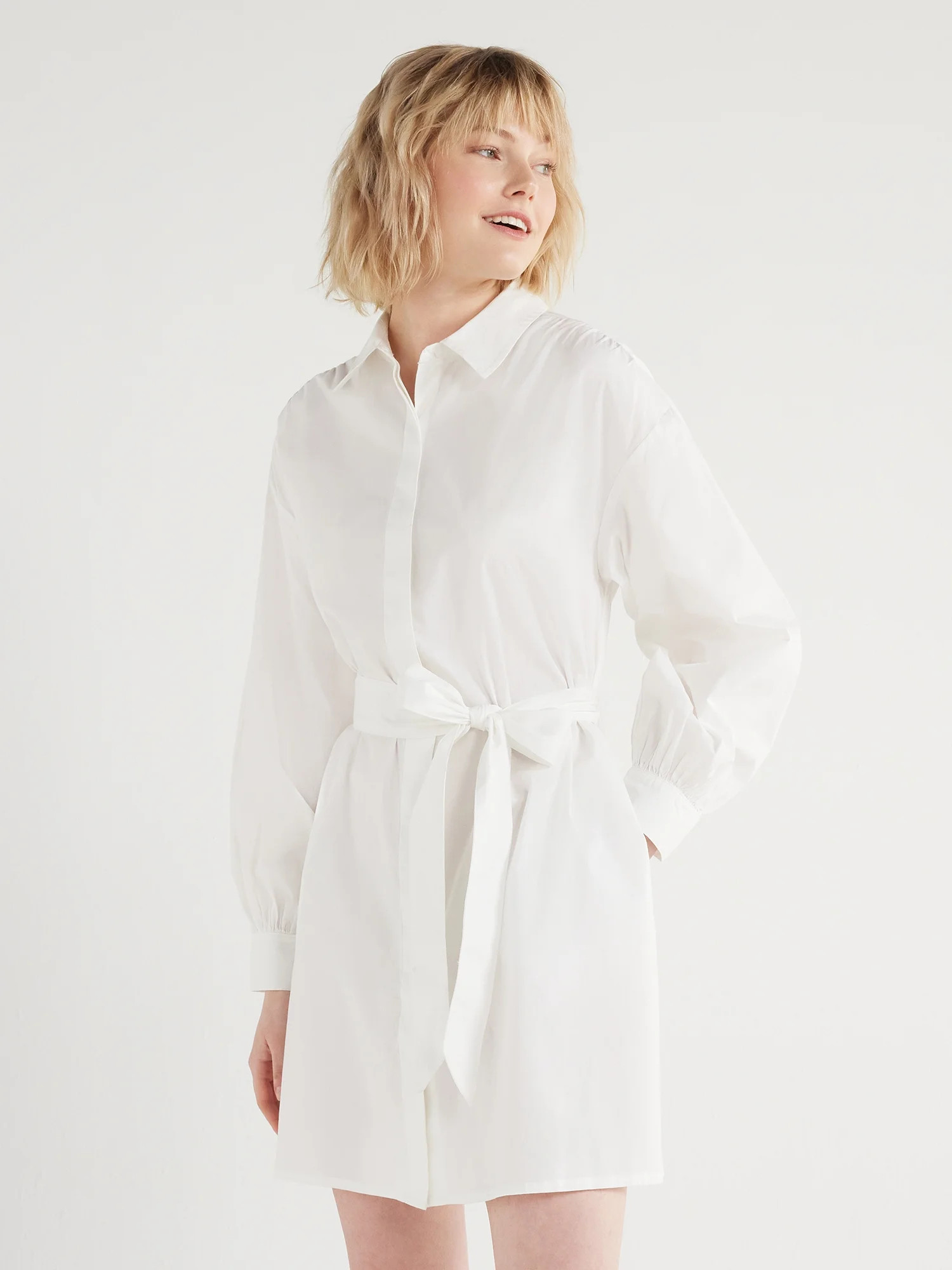 Scoop Women's Balloon Sleeve Poplin Shirtdress with Pockets, Sizes XS-XXL | Walmart (US)