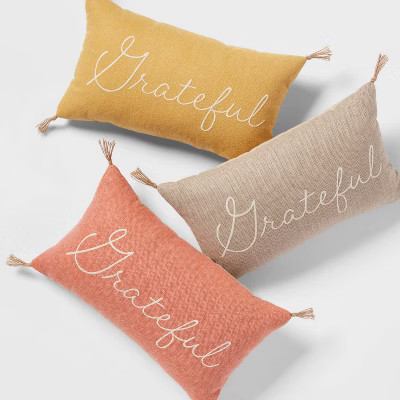 Tweed Embroidered 'Grateful' Lumbar Throw Pillow - Threshold™ | Target