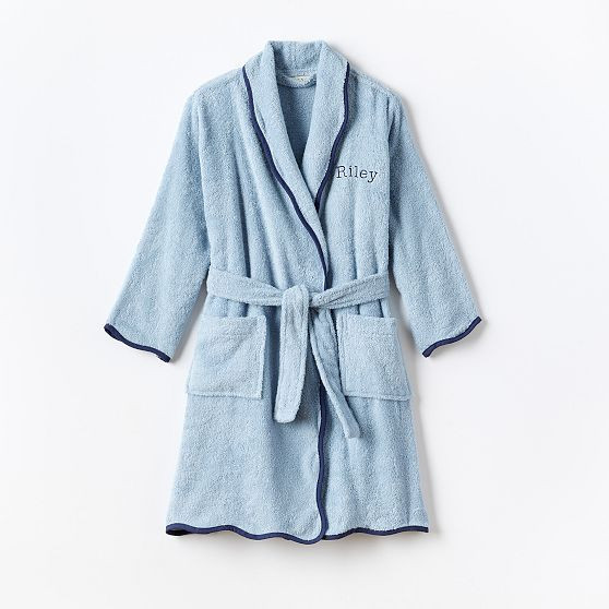 Kids Scalloped Bath Robe, Blue-Navy, 2-3T | Mark and Graham