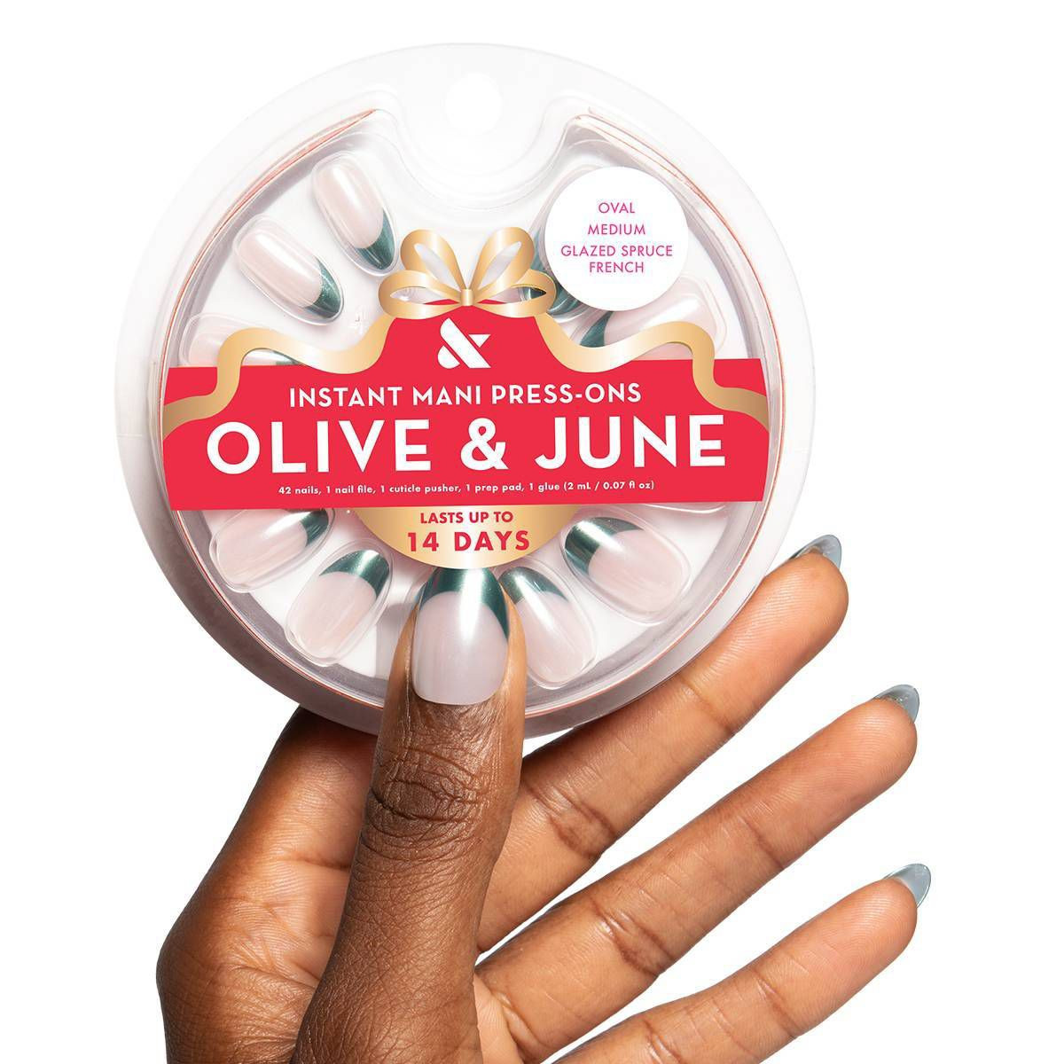 Olive & June Press-On Fake Nails - M Oval - Glazed Spruce French - 42ct | Target