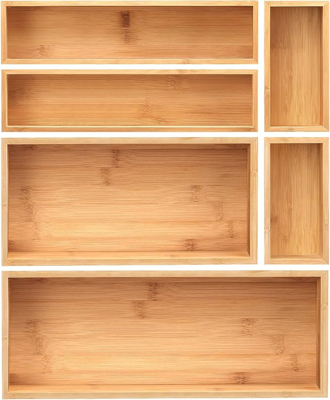MaxGear Drawer Organizer 100% Bamboo Drawer Organizer Stackable 6-Pieces Wood Kitchen Drawer Orga... | Amazon (US)